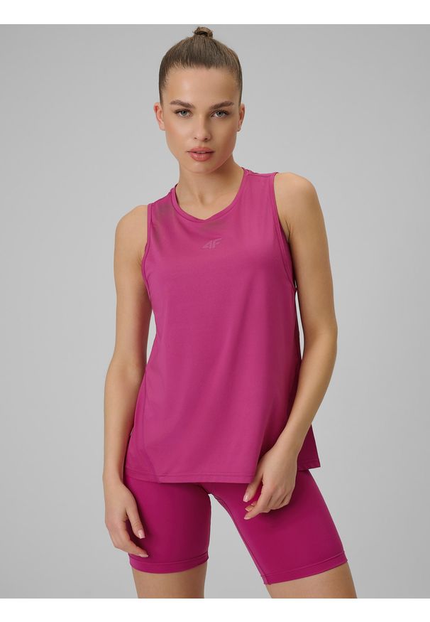 4f - 4F Top treningowy loose szybkoschnący damski - różowy S. Kolor: różowy. Materiał: skóra. Sport: fitness