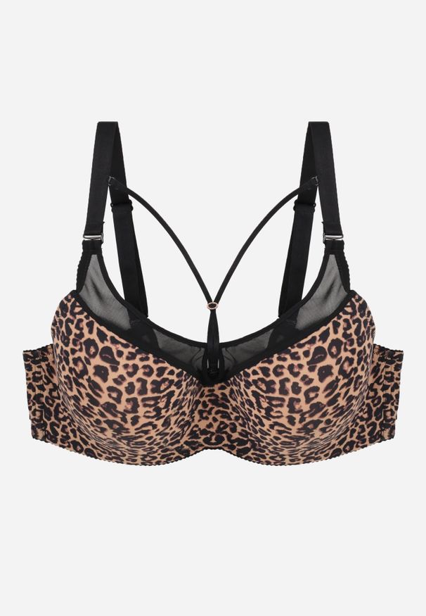 Renee - Ciemnobeżowy Biustonosz z Siateczkową Wstawką i Ozdobnymi Paskami przy Dekolcie Sabesa. Kolor: beżowy