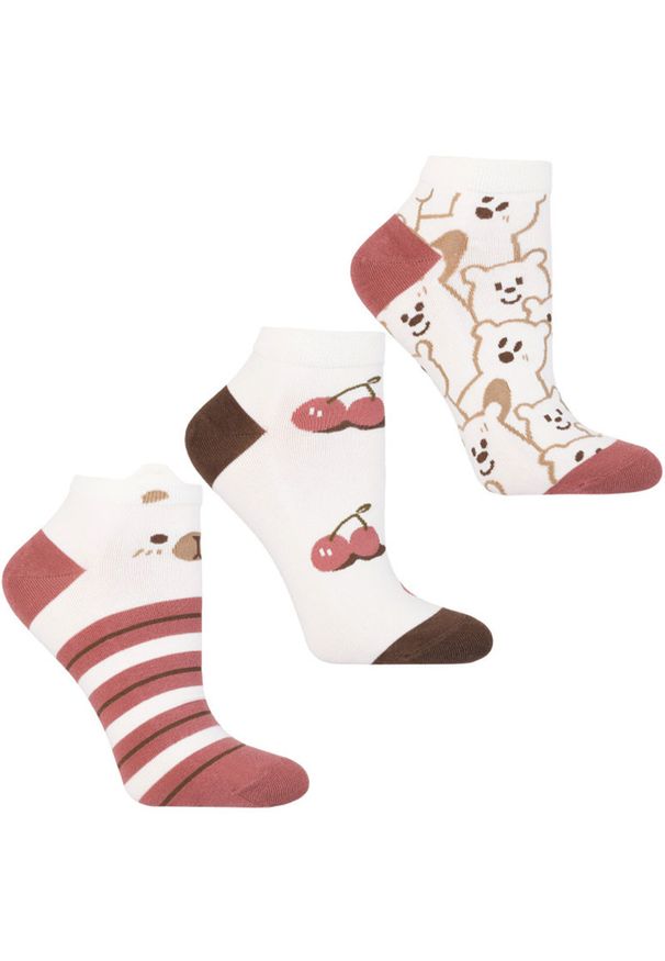 Bordowe Damskie Skarpetki Moraj 3 Pary. Kolor: czerwony. Materiał: materiał