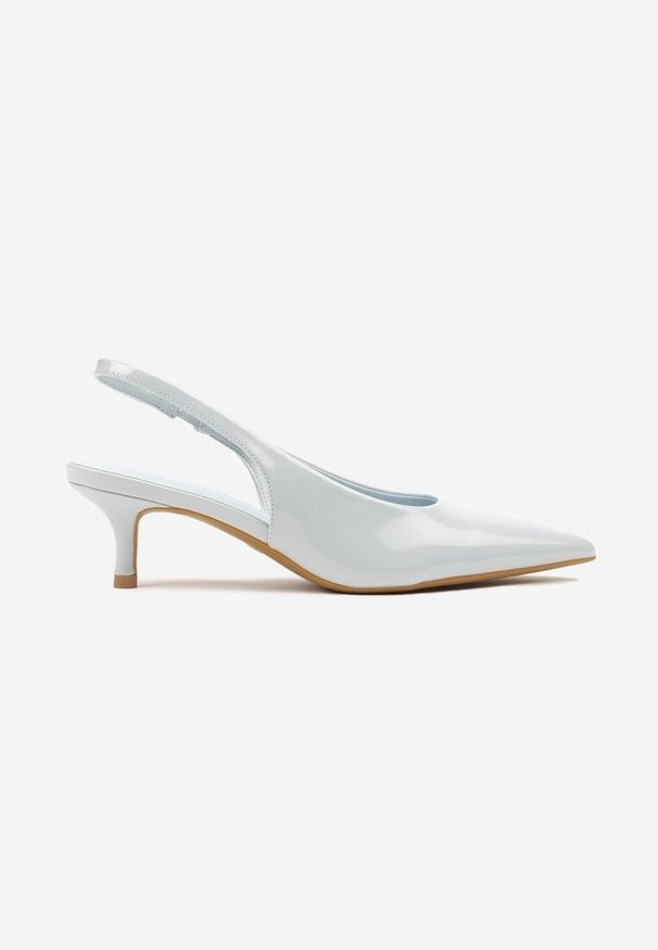 Born2be - Niebieskie Lakierowane Czółenka Slingback Vices na Obcasie Typu Kaczuszka Sonilitia. Okazja: na co dzień. Zapięcie: pasek. Kolor: niebieski. Materiał: lakier. Obcas: na obcasie. Styl: klasyczny, casual, elegancki. Wysokość obcasa: niski