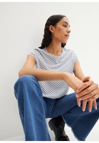 bonprix - Shirt z nadrukiem i minirękawkami, w kompl. 2-częściowym. Kolor: biały. Wzór: nadruk