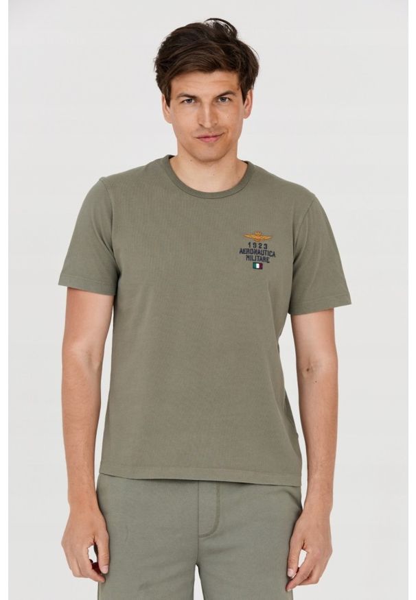 Aeronautica Militare - AERONAUTICA MILITARE Zielony bawełniany t-shirt męski, Rozmiar XXL. Kolor: zielony. Materiał: bawełna. Wzór: haft