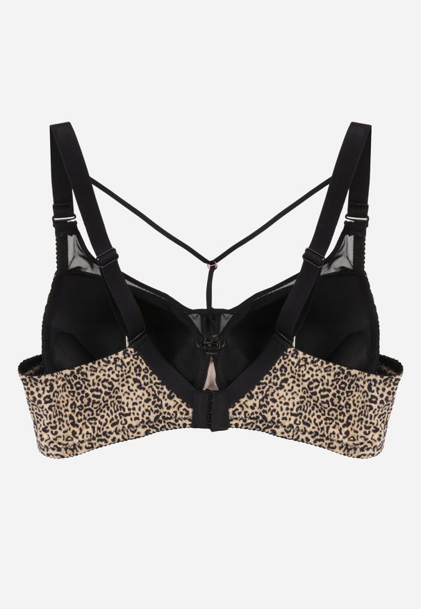 Born2be - Czarno-Beżowy Biustonosz z Ozdobną Siateczką i Paseczkami przy Dekolcie Anesa. Kolor: czarny