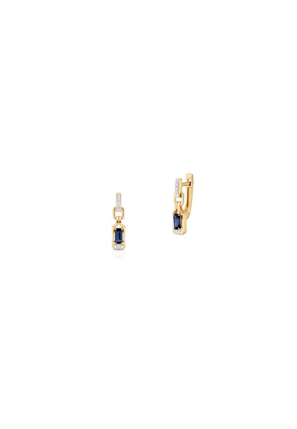 W.KRUK Zjawiskowe Złote Kolczyki - złoto 585, Diament 0,05ct,szafir - ZIN/KB+256. Materiał: złote. Kolor: złoty. Kamień szlachetny: diament, szafir