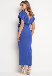 Born2be - Granatowa Wieczorowa Sukienka z Kopertowym Dekoltem i Rozcięciem z Materiałowym Paskiem Vorni. Okazja: na co dzień. Kolor: niebieski. Materiał: materiał. Typ sukienki: kopertowe. Styl: wizytowy #7