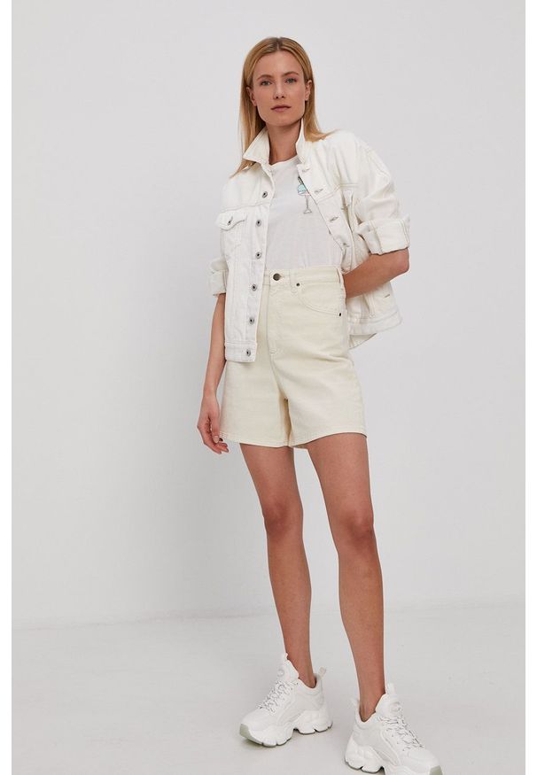 Lee - Szorty jeansowe. Okazja: na co dzień. Kolor: beżowy. Materiał: jeans. Wzór: gładki. Styl: casual