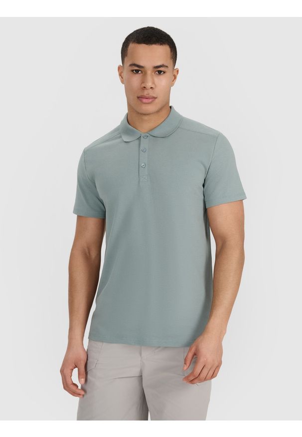 4f - 4F Koszulka polo regular męska - khaki XL. Okazja: na co dzień. Typ kołnierza: polo. Kolor: oliwkowy, brązowy, wielokolorowy. Materiał: dzianina, poliester, bawełna, materiał. Wzór: ze splotem. Styl: casual, klasyczny, sportowy