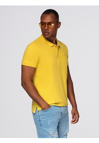 Ombre Clothing - Koszulka męska polo z dzianiny pique - żółty - Rozmiar: XXL. Typ kołnierza: polo. Kolor: żółty. Materiał: dzianina. Wzór: haft. Styl: klasyczny