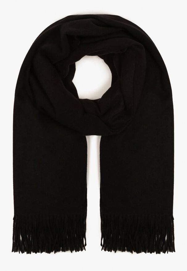 Born2be - Czarny Szalik z Bawełną i Wiskozą Ozdobiony Frędzlami Siadortia. Okazja: na co dzień, na spotkanie biznesowe. Kolor: czarny. Materiał: bawełna, wiskoza. Wzór: aplikacja. Styl: biznesowy, casual, elegancki, klasyczny