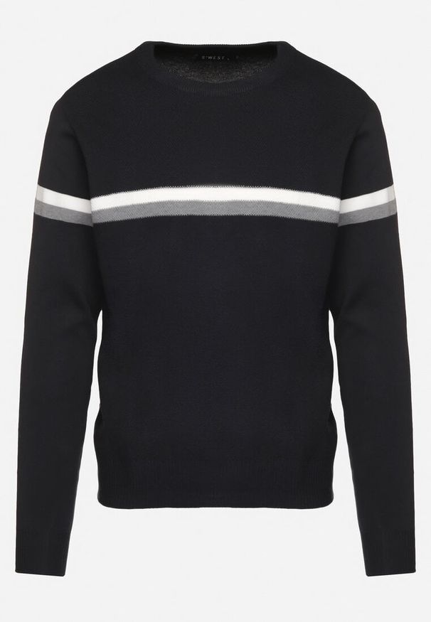 Born2be - Granatowy Sweter z Wełną i Paskami Sailissa. Kolor: niebieski. Materiał: wełna. Wzór: paski. Styl: elegancki