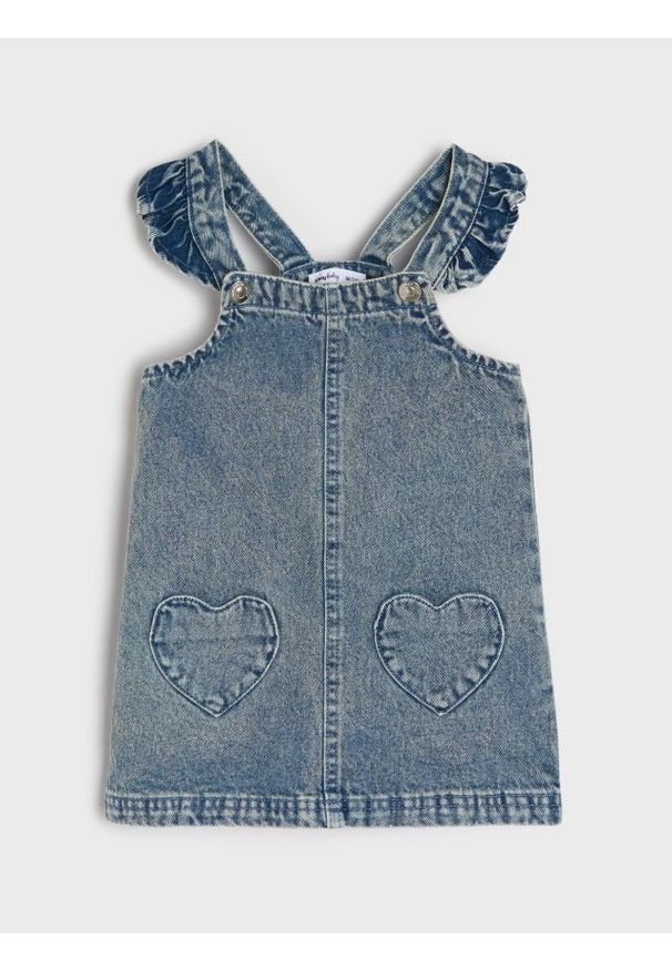 Sinsay - Sukienka jeansowa na ramiączkach z kieszeniami w kształcie serca - niebieski. Kolor: niebieski. Materiał: jeans