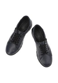 Granatowe Półbuty Wasak Wygodne Buty Damskie. Zapięcie: sznurówki. Kolor: niebieski. Materiał: materiał, skóra. Wzór: grochy. Styl: elegancki