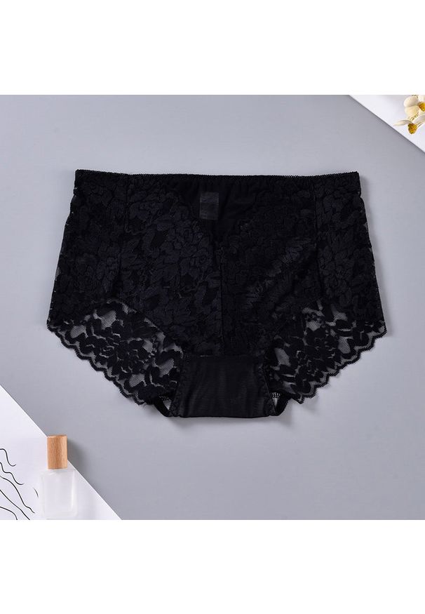 Intica - Majtki koronkowe z pełnym tyłem eleganckie Heidine. Kolor: czarny. Materiał: koronka. Wzór: koronka