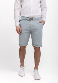 Volcano - Krótkie spodenki z paskiem P-DANIELS. Okazja: na co dzień. Kolor: miętowy. Materiał: elastan, bawełna, materiał, dzianina, skóra. Długość: krótkie. Wzór: kratka. Sezon: lato. Styl: klasyczny, casual #1