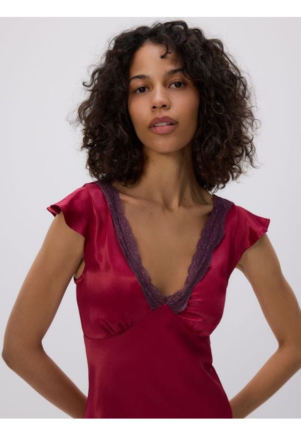 Reserved - Sukienka z wiskozy - ciemnofioletowy. Kolor: fioletowy. Materiał: wiskoza