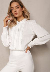 Renee - Biała Bawełniana Koszula z Koronką Raymonilla. Kolor: biały. Materiał: bawełna, koronka. Wzór: koronka #4