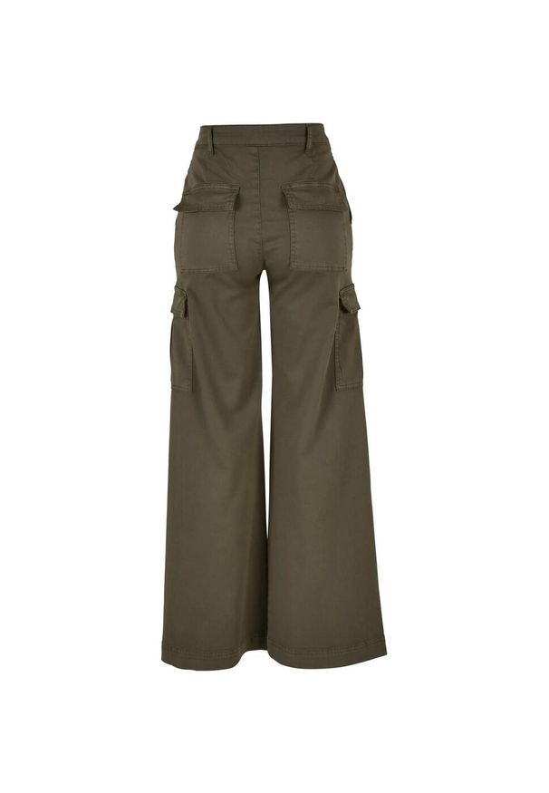 Urban Classics - Damskie Spodnie Cargo Z Wysokimi Stanami I Szerokimi Nogawkami. Stan: podwyższony. Kolor: zielony. Długość: długie