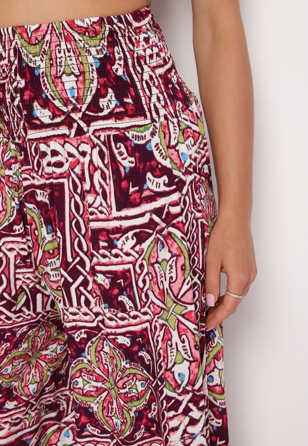 Born2be - Fioletowe Bawełniane Spodnie Culotte z Wysokim Stanem i Gumką w Talii w Boho Stylu Olovia. Stan: podwyższony. Kolor: fioletowy. Materiał: bawełna. Styl: boho