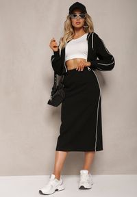 Renee - Czarny Komplet w Sportowym Stylu z Krótką Bluzą i Spódnicą Ołówkową Priggida. Kolor: czarny