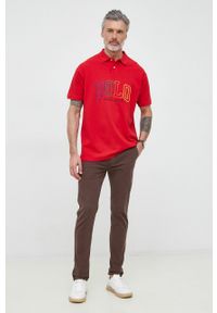 Polo Ralph Lauren polo bawełniane kolor czerwony z aplikacją. Typ kołnierza: polo. Kolor: czerwony. Materiał: bawełna. Długość: krótkie. Wzór: aplikacja #2