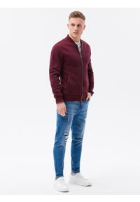 Ombre Clothing - Bawełniana bluza męska rozpinana bomberka - bordowa V13 OM-SSZP-0125 - XXL. Kolor: czerwony. Materiał: bawełna #7