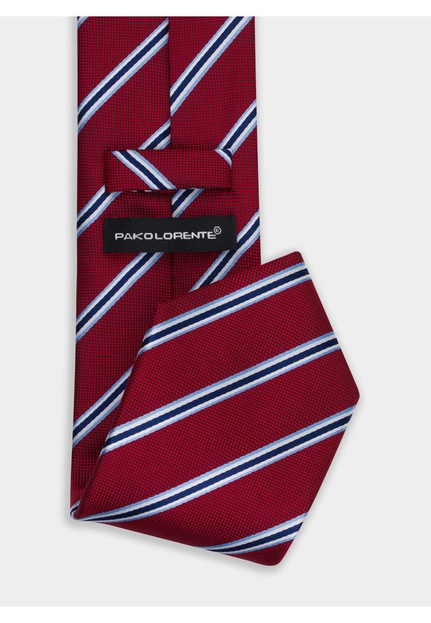 Pako Lorente - Bordowy krawat męski w pasy P22SF-KX-022-D-0. Kolor: czerwony. Materiał: poliester