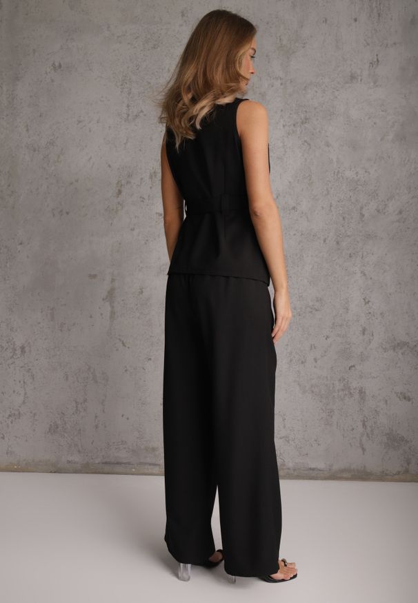 Renee - Czarny Garniturowy Komplet z Bawełną Spodnie Wide Leg i Kamizelka Utility Aloane. Kolor: czarny. Materiał: bawełna