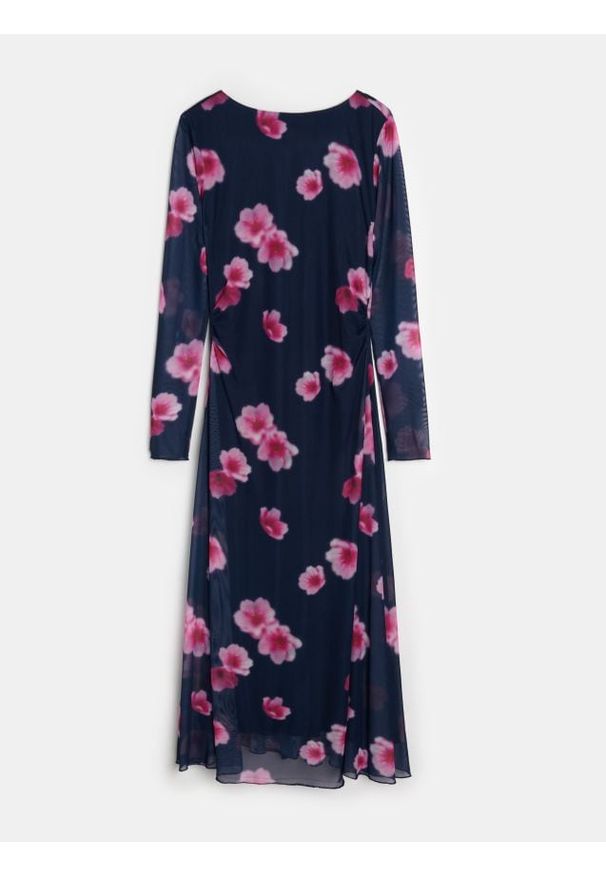 Sinsay - Sukienka maxi z dekoltem na plecach w kwiaty - wielobarwny. Wzór: kwiaty. Długość: maxi