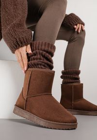 Born2be - Brązowe Śniegowce Ozdobione Przeszyciem Retila. Okazja: na co dzień. Kolor: brązowy. Materiał: jeans. Wzór: aplikacja. Styl: casual #5