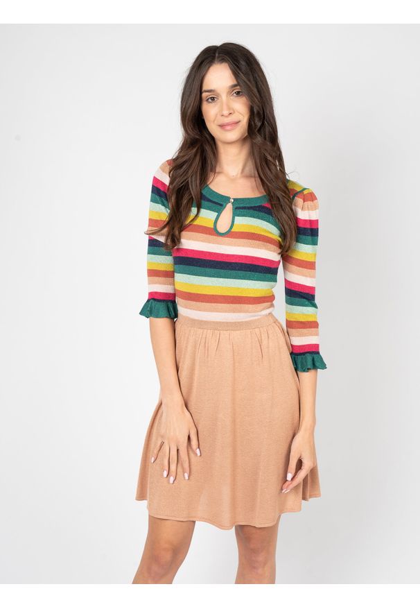 Patrizia Pepe Sukienka | 8A0435/A1QZA | Kobieta | Wielokolorowy. Okazja: na co dzień. Kolor: wielokolorowy. Materiał: poliester, poliamid, wiskoza. Wzór: aplikacja, paski. Typ sukienki: proste. Styl: casual, elegancki, klasyczny. Długość: midi