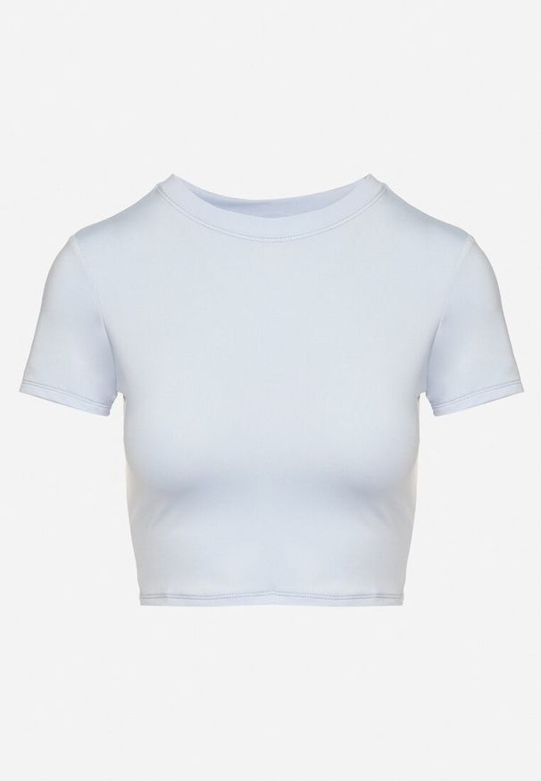 Born2be - Jasnoniebieski T-shirt z Wiskozą o Dopasowanym Kroju Typu Crop Top Folirra. Okazja: na co dzień. Kolor: niebieski. Materiał: wiskoza. Styl: klasyczny, casual