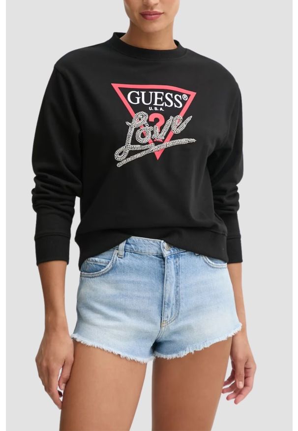 Guess - GUESS Czarna bluza damska Love. Kolor: czarny