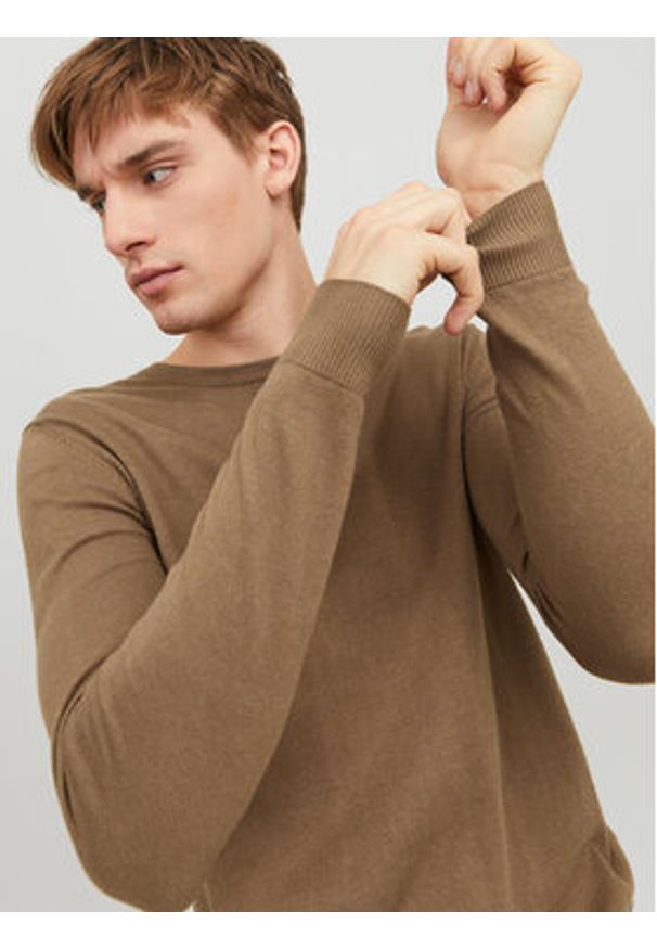 Jack & Jones Sweter 12208364 Brązowy Regular Fit. Kolor: brązowy. Materiał: bawełna