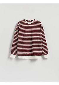 Reserved - Bawełniany longsleeve w paski - brązowy. Kolor: brązowy. Materiał: bawełna. Długość rękawa: długi rękaw. Wzór: paski