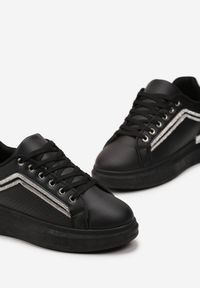 Born2be - Czarne Sneakersy z Brokatowymi Wstawkami i Cyrkoniami Ilvia. Wysokość cholewki: przed kostkę. Kolor: czarny. Szerokość cholewki: normalna #5
