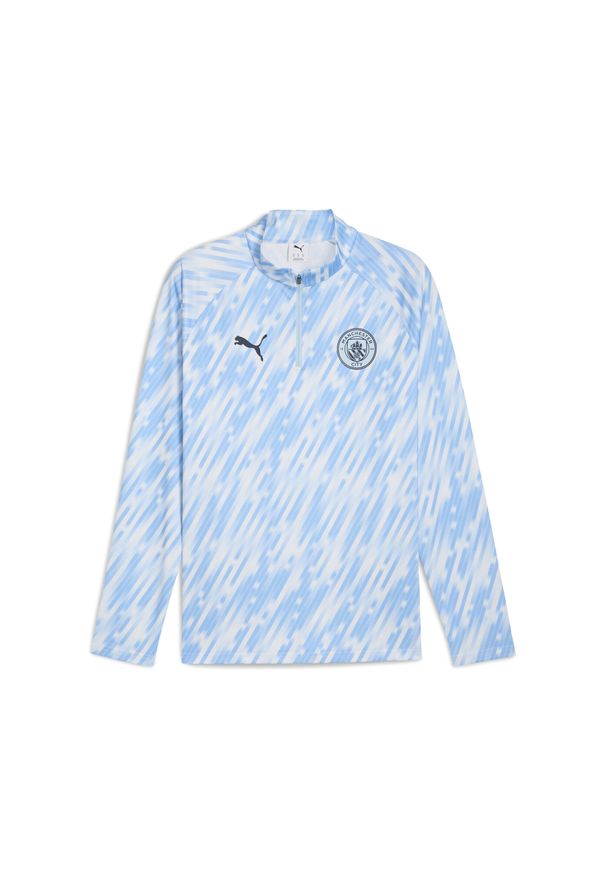 Puma - Męska bluza przedmeczowa z zamkiem 1/4 Manchester City PUMA. Kolor: niebieski. Sport: piłka nożna