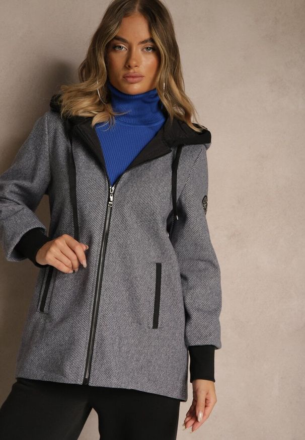 Renee - Szara Pudełkowa Kurtka z Kapturem Tulimera. Okazja: na co dzień. Typ kołnierza: kaptur. Kolor: szary. Materiał: jeans. Styl: sportowy, casual