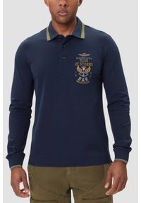 Aeronautica Militare - AERONAUTICA MILITARE Granatowy bawełniany męski longsleeve polo, Rozmiar L. Okazja: na co dzień. Typ kołnierza: polo. Kolor: niebieski. Materiał: bawełna. Długość rękawa: długi rękaw. Styl: casual, klasyczny, sportowy #1