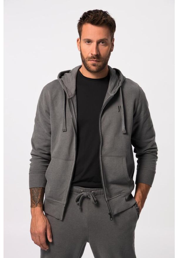 JAY-PI - Męska Rozpinana bluza z kapturem fitness dzianina dresowa kaptur nadruki. Typ kołnierza: kaptur. Kolekcja: plus size. Kolor: szary. Materiał: wiskoza, materiał, bawełna. Wzór: nadruk. Sport: fitness