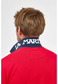 La Martina - LA MARTINA Czerwona męska koszulka polo z wyszywanym logo, Rozmiar M. Typ kołnierza: polo. Kolor: czerwony #5