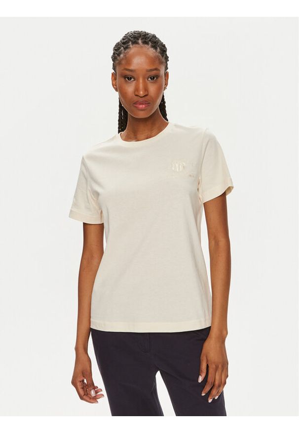 GANT - Gant T-Shirt Tonal Shield 4200262 Beżowy Regular Fit. Kolor: beżowy. Materiał: bawełna