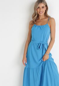 Born2be - Niebieska Rozkloszowana Sukienka Maxi na Ramiączkach Awlia. Kolor: niebieski. Długość rękawa: na ramiączkach. Sezon: lato. Długość: maxi #4