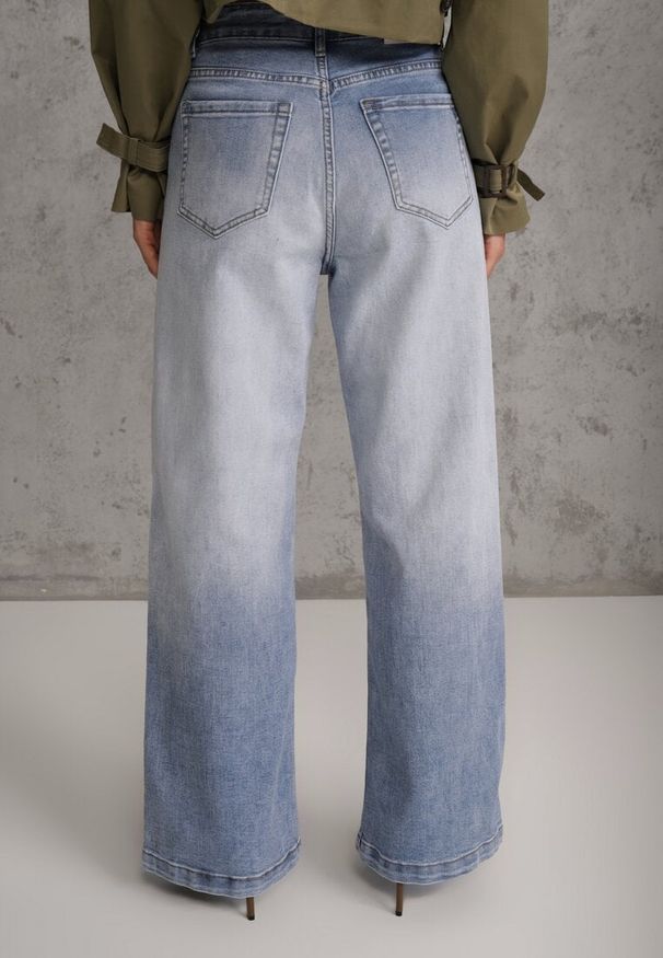 Renee - Niebieskie Jeansy Szerokie z Wytarciami High Waist Calale. Stan: podwyższony. Kolor: niebieski