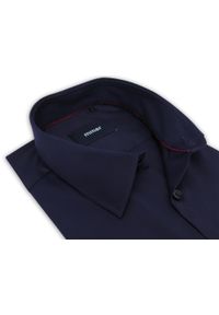 Mmer / Villaro - Koszule męskie - Granatowa gładka koszula męska 011G. Kolor: niebieski. Materiał: bawełna, elastan, tkanina. Długość: długie. Wzór: gładki. Styl: elegancki #1