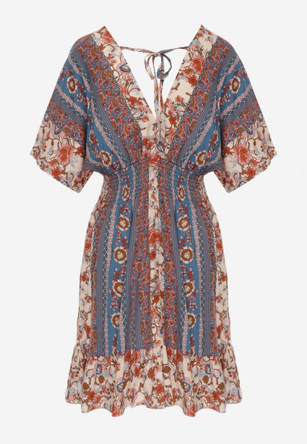 Renee - Beżowo-Granatowa Sukienka Dylina. Kolor: beżowy. Materiał: wiskoza, tkanina. Długość: mini