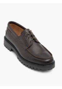 Ryłko - Ciemnobrązowe półbuty boat shoes. Okazja: na co dzień. Zapięcie: sznurówki. Kolor: brązowy. Materiał: skóra, jeans. Styl: street, casual #5