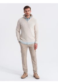 Ombre Clothing - Spodnie męskie materiałowe REGULAR z kieszeniami cargo - beżowe V3 - Rozmiar: XL. Kolor: beżowy. Materiał: materiał #6