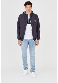 Philipp Plein - PHILIPP PLEIN Męska kurtka wiatrówka granatowa, Rozmiar XXL. Typ kołnierza: kaptur. Kolor: niebieski #5