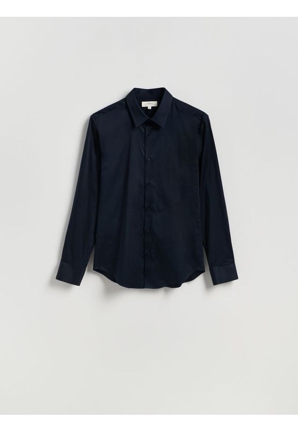 Reserved - Bawełniana koszula slim fit - granatowy. Kolor: niebieski. Materiał: bawełna
