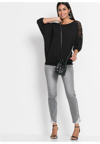 bonprix - Bluzka oversize z mieszanki wiskozy. Kolor: czarny. Materiał: wiskoza, koronka. Wzór: aplikacja, koronka #3